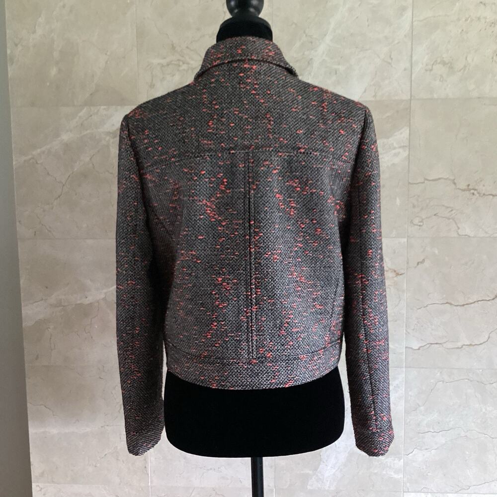 J.Crew Tweed Cropped Moto Jacket, Size 8, Black, White Neon Red, Fall Preppy - Picture 10 of 13